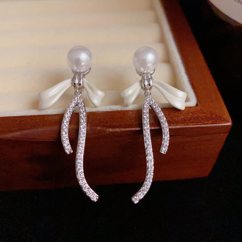 14K Gold-Plated Pearl Bow Drop Earrings – Elegant Feminine Style