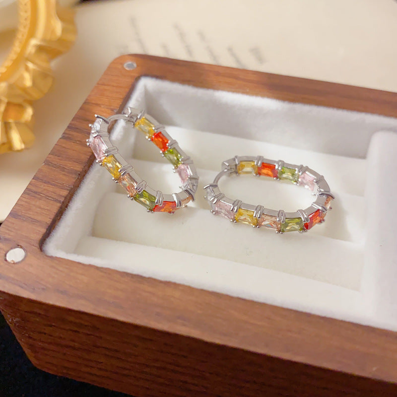 Luxury Colorful Zircon Geometric Ear Cuff Earrings – Elegant Design