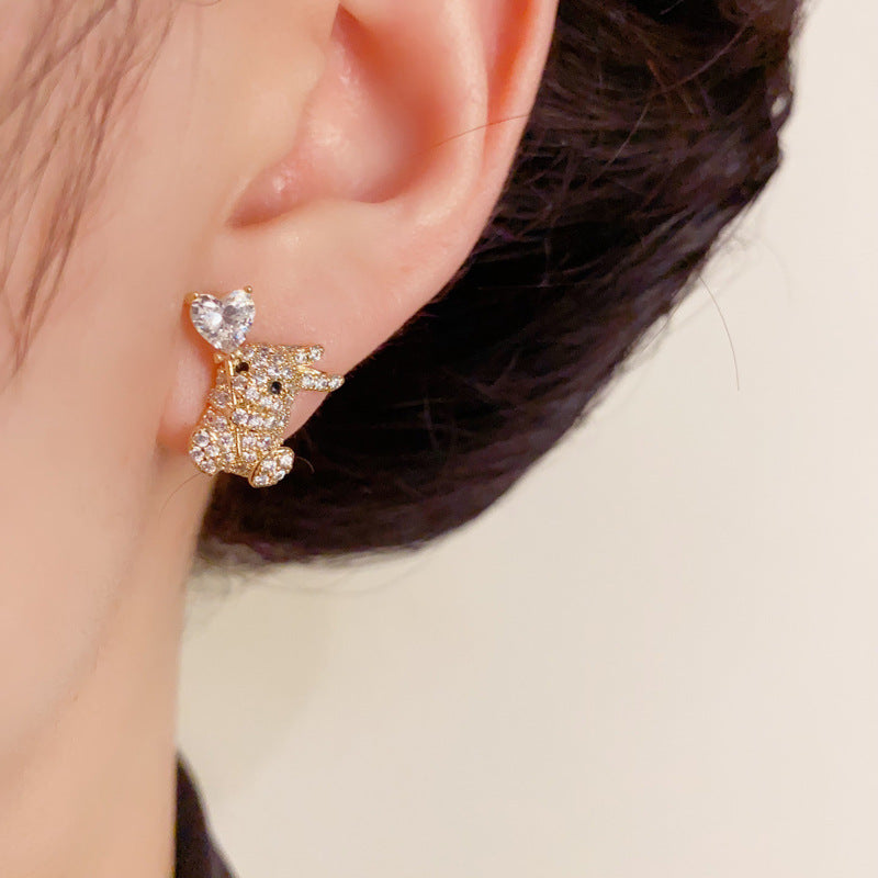 Luxury Zircon Rabbit & Heart Stud Earrings – Animal-Inspired Design