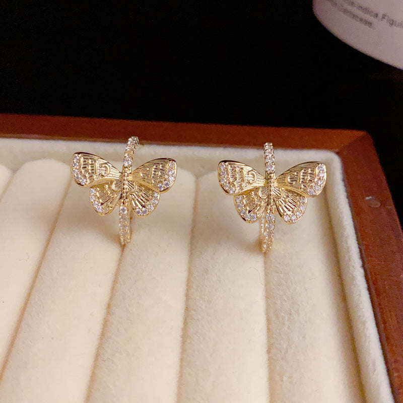 14K Gold-Plated Metal Butterfly C-Shaped Hoop Earrings -Chic & Elegant