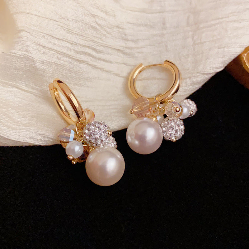 Elegant Zircon Crystal Pearl Tassel Earrings – Geometric Design