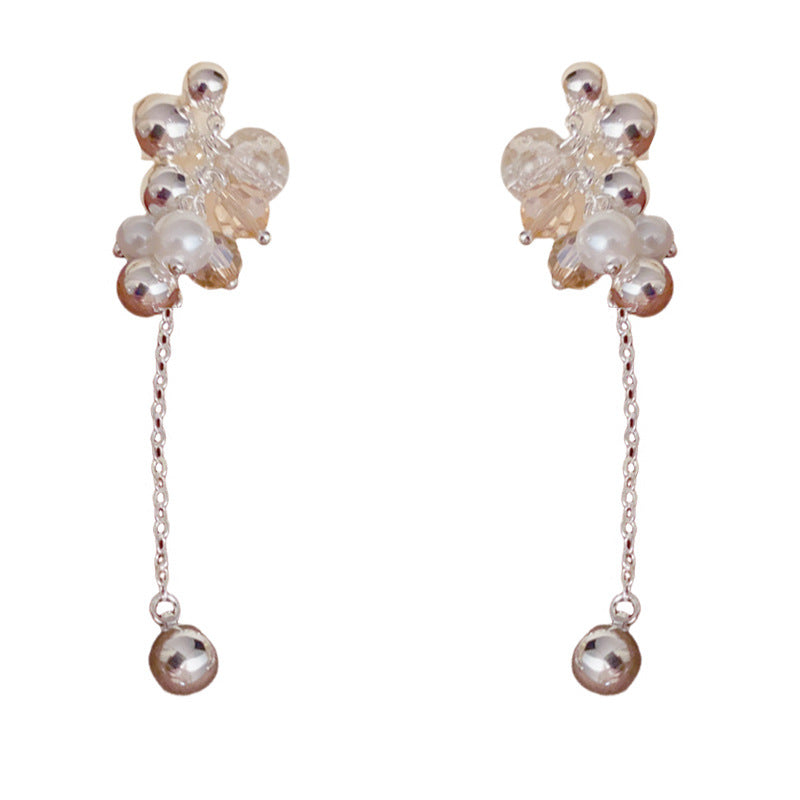 Elegant Pearl Sphere Tassel Drop Earrings – Geometric Design