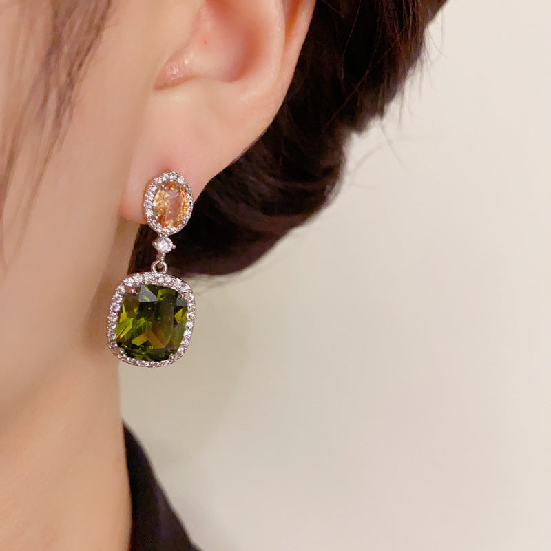 14K Gold-Plated Emerald Square Stud Earrings - Sparkling Luxury Design