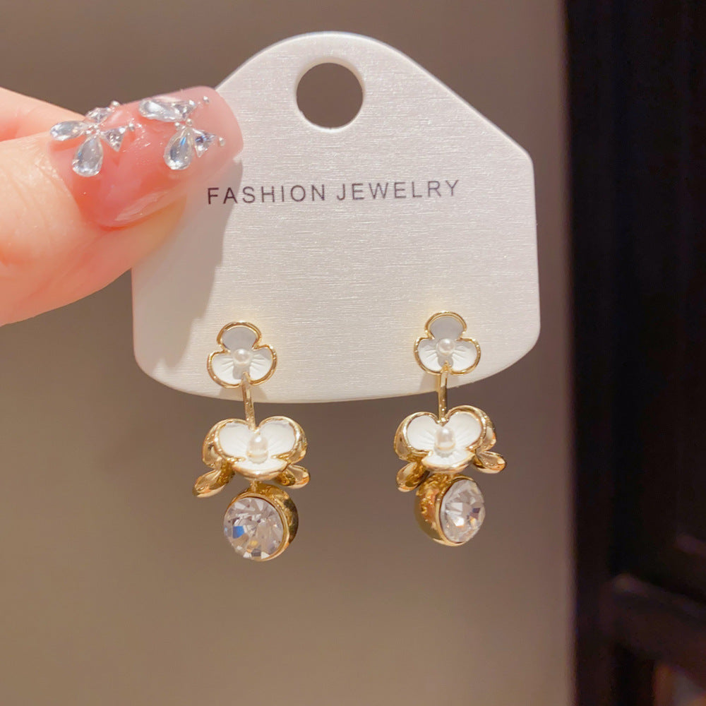 Eaioncol Enamel Flower Tassel Drop Earrings Gold
