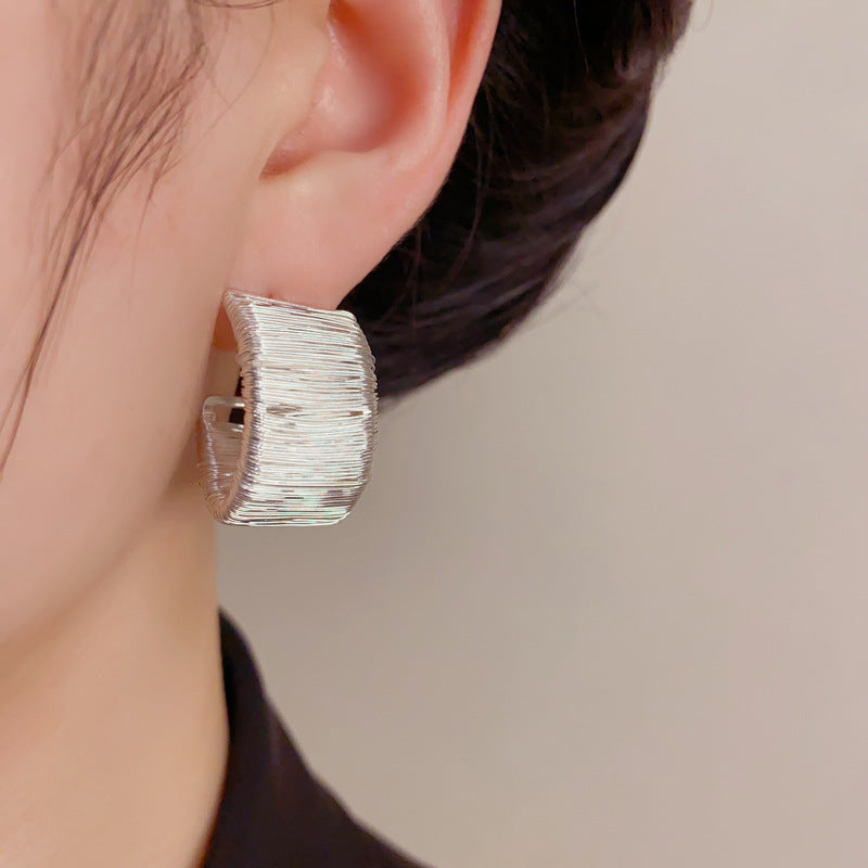 Gold C-Shape Hoop Earrings – Bold Geometric Statement for Women