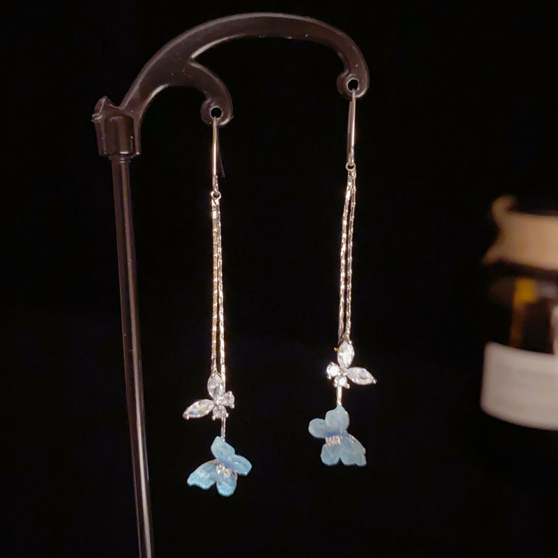 14K Gold-Plated Zircon Butterfly Tassel Hook Earrings – Elegant Design