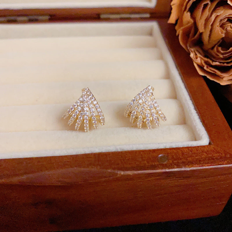 Luxury Zircon Arc S925 Silver Needle Stud Earrings – Elegant Design