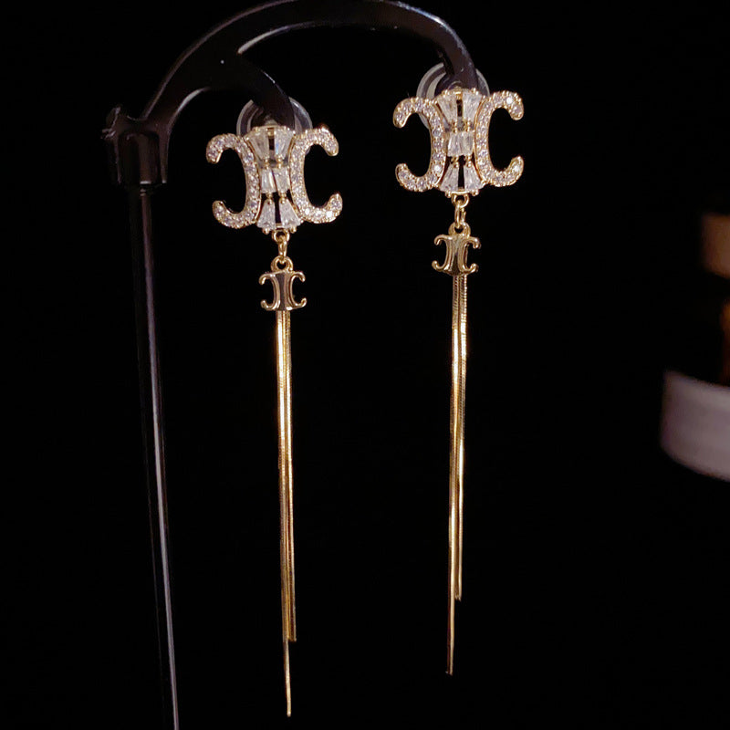 14K Gold-Plated Arc de Triomphe Tassel Earrings - Elegant Design