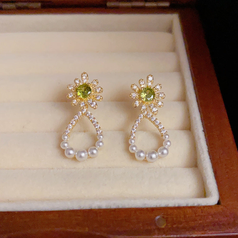 14K Gold-Plated Zircon Sunburst Waterdrop Earrings - Elegant Design