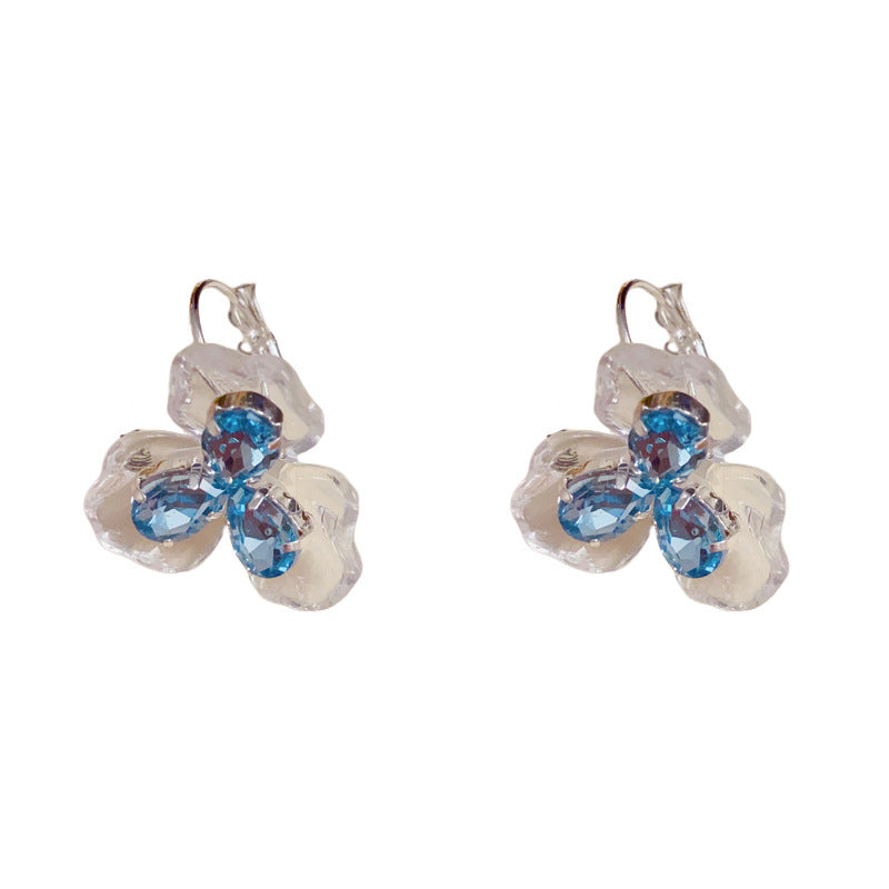Luxury Blue Transparent Trefoil Flower Earrings– Elegant Design