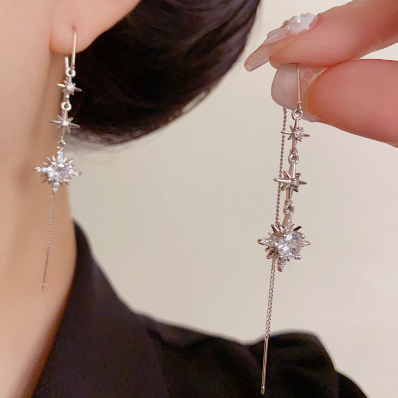 Luxury Zircon Octagram Star Tassel Threader Earrings – Elegant Design