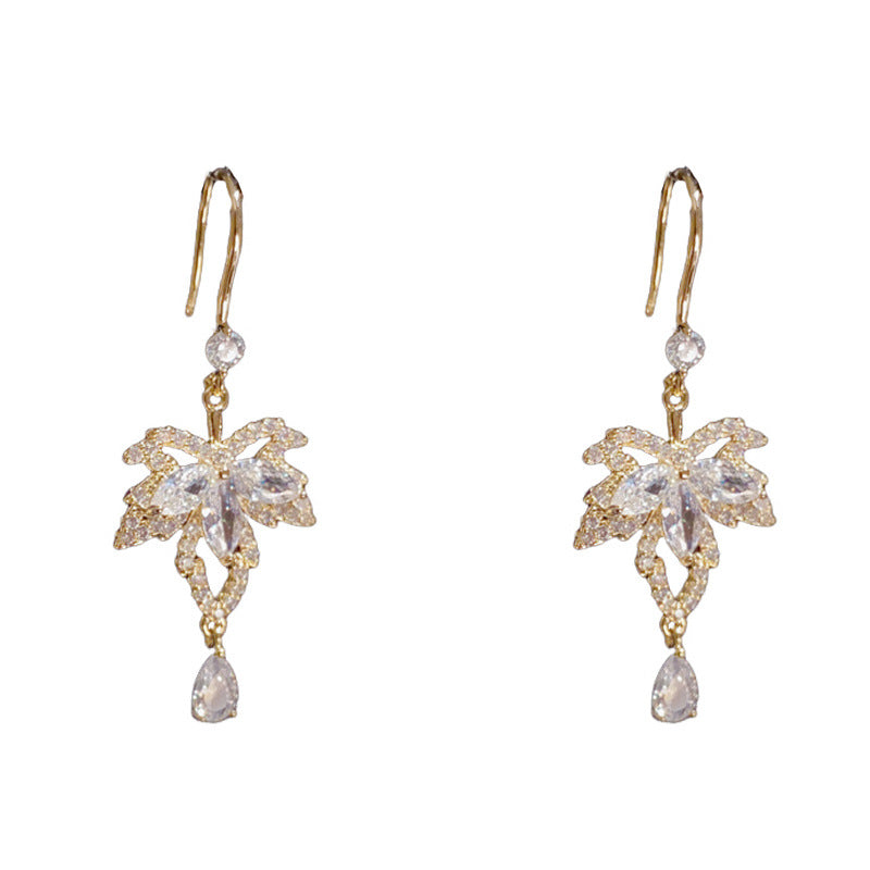 Luxury Maple Leaf Teardrop Tassel Ear Hook Earrings – Elegant Design