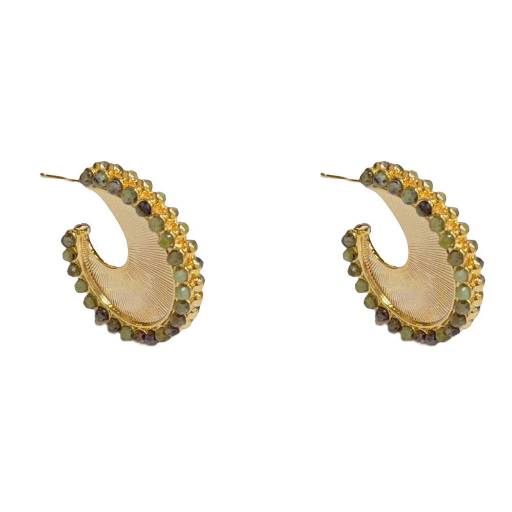 Eaioncol Green Beaded Metal Hoop Earrings 14K Gold Plated