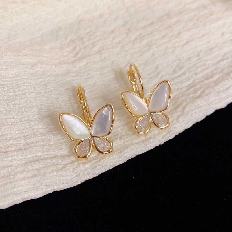 Eaioncol Mother of Pearl Butterfly Hoop Earrings Gold