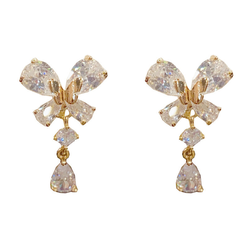 14K Gold Zircon Butterfly Waterdrop Tassel Ear Clips – Elegant Design