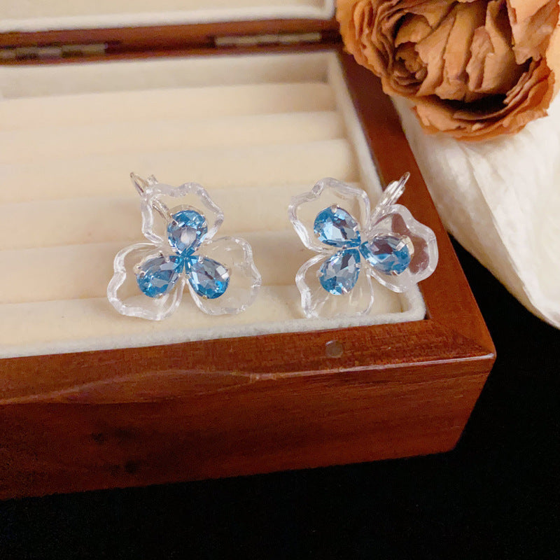 Luxury Blue Transparent Trefoil Flower Earrings– Elegant Design