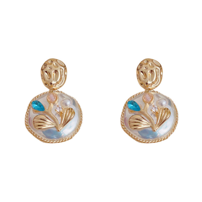 Elegant Zircon Flower Bouquet & Pearl Drop Earrings – Floral Design