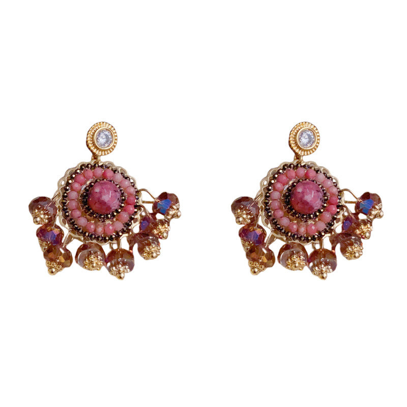 Elegant Round Seed Bead Tassel Drop Earrings – Geometric Design