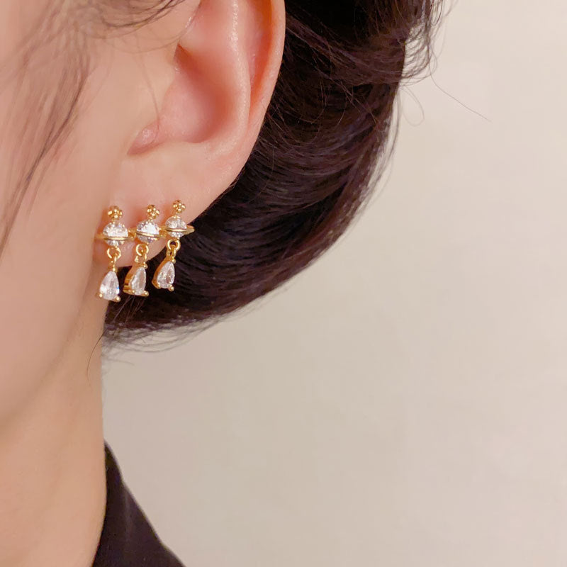 Luxury Zircon Saturn Teardrop Tassel Stud Earrings – Elegant Design
