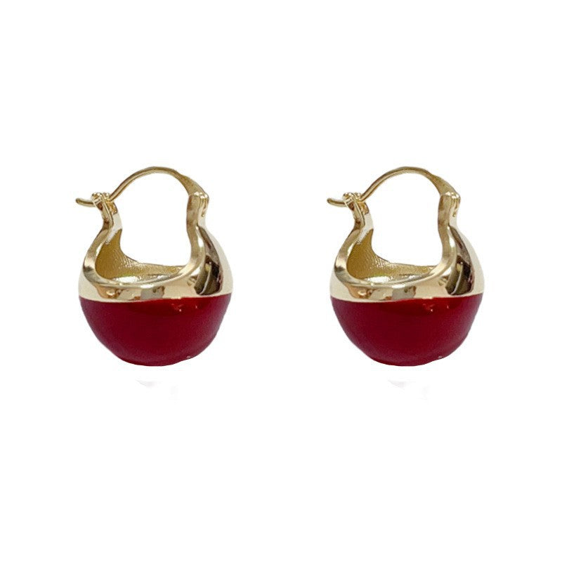 Elegant Ankola Red Enamel Round Gold Earrings – Geometric Design