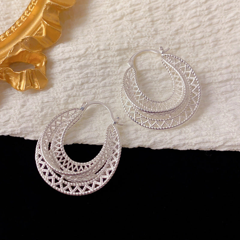 Luxury Thick Silver Geometric Hoop Earrings – Elegant Design