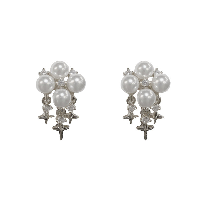 14K Gold-Plated Pearl Star Tassel Clip-On Earrings– No Piercing Needed