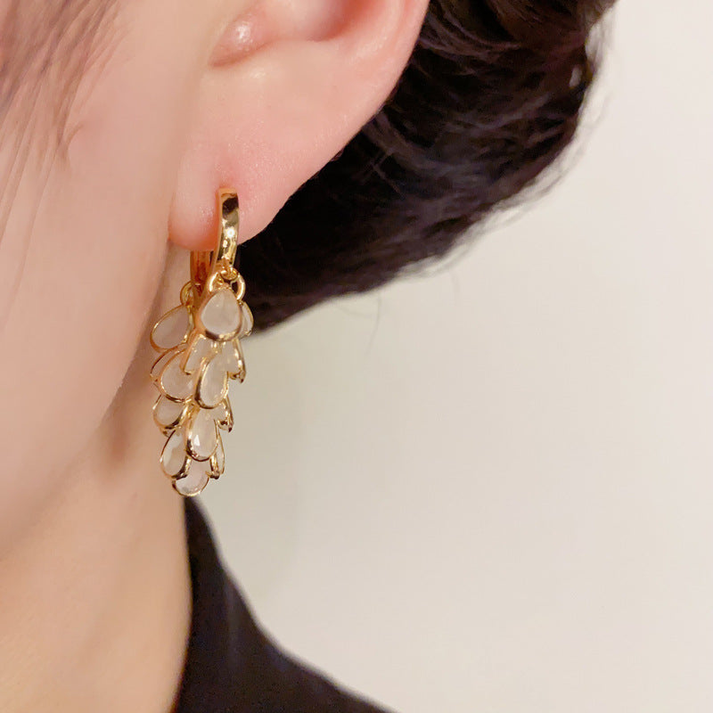 14K Gold-Plated Long Waterdrop Tassel Clip-On Earrings –Elegant Design