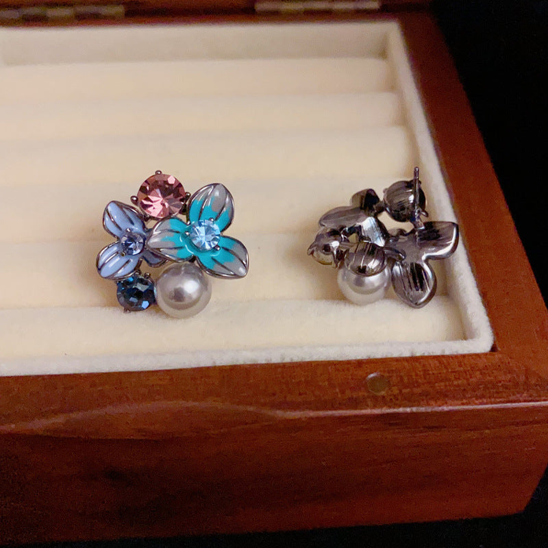 S925 Silver Gradient Petal Pearl Earrings - Vintage Minimalist Design