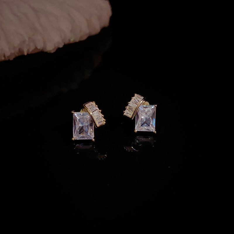 14K Gold-Plated Zircon Square Stud Earrings – Minimalist Chic Design