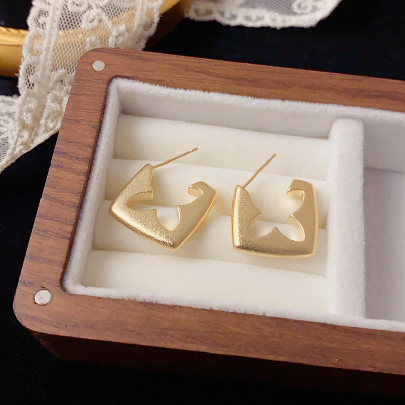 Elegant Matte Gold Rhombus Hoop Earrings – Bold Geometric Design