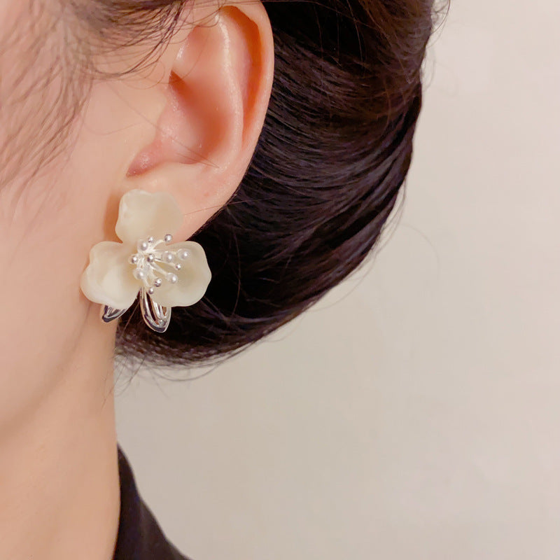 Luxury Oversized Camellia Metal Flower Earrings – French Design