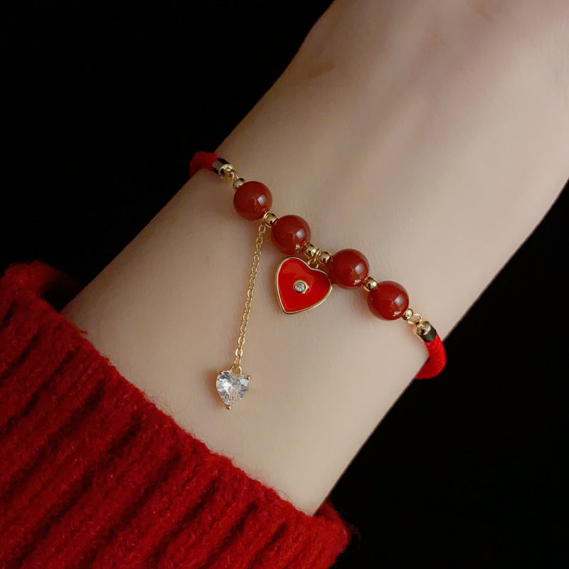 14K Gold-Plated Red Heart Bracelet - Elegant Minimalist Design