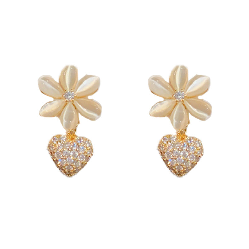Minimalist Zircon Flower & Heart Clip-On Earrings – No Piercing Needed