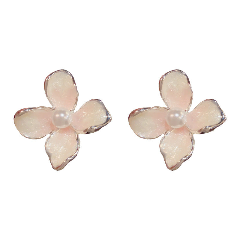 Eaioncol Gradient Flower Pearl Stud Earrings Green