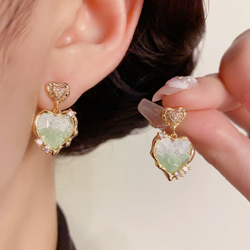 14K Gold-Plated Green Heart Drop Earrings – Sweet & Minimalist Design