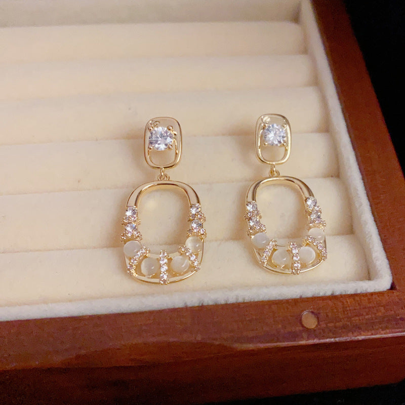 14K Gold-Plated Diamond Geometric Square Earrings-Chic& Elegant Design