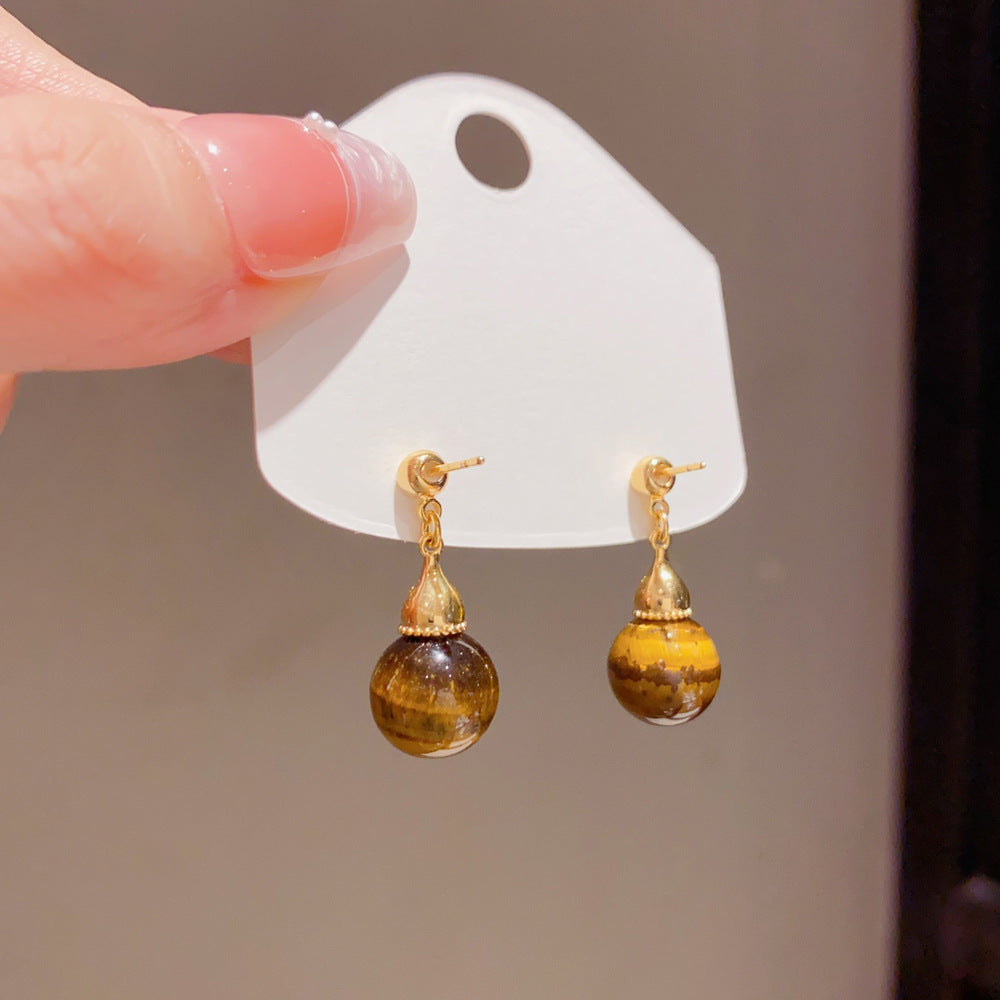 Eaioncol Two-Way Tiger Eye Drop Earrings 14K Gold Plated