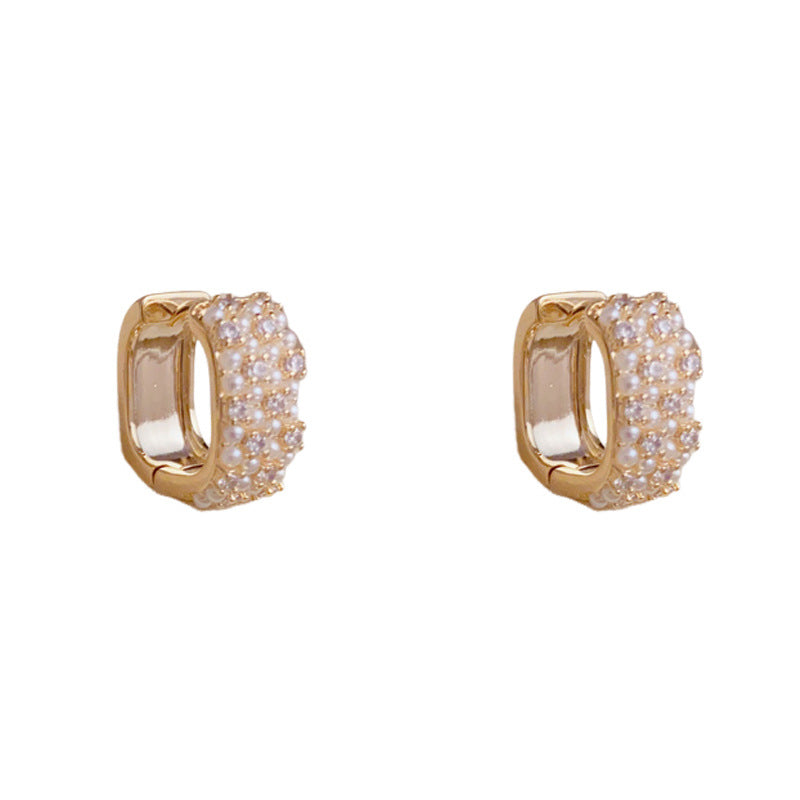 Luxury Zircon & Pearl Geometric Ear Cuff Earrings – Elegant Design