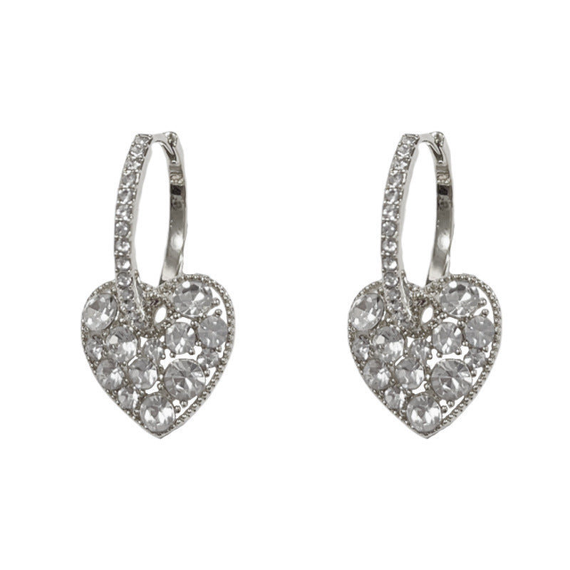 14K Gold-Plated Diamond Heart Earrings - Elegant Minimalist Design