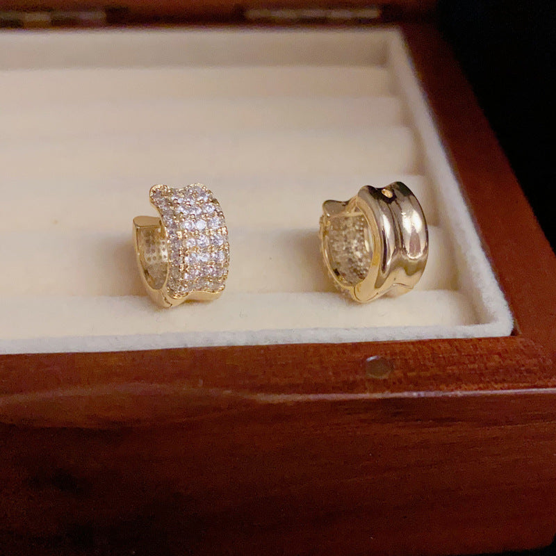 14K Gold-Plated Full Diamond Geometric Ear Hooks - Chic & Elegant