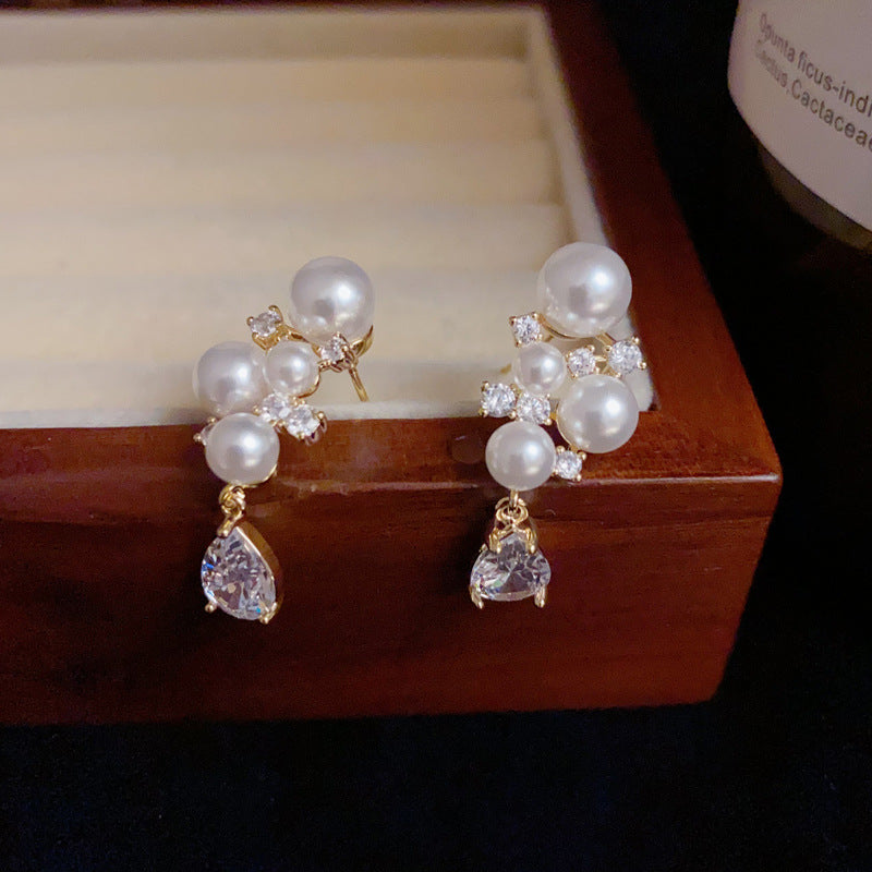 14K Gold-Plated Pearl Grape Cluster Drop Earrings– Elegant Chic Design