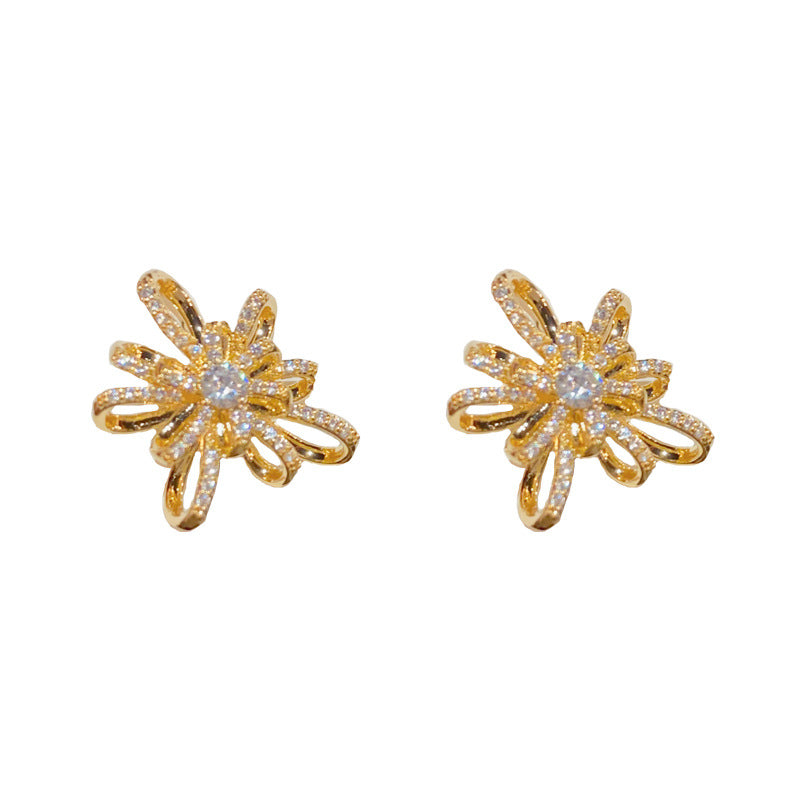 14K Gold-Plated Zircon Firework Stud Earrings - Elegant & Chic Design