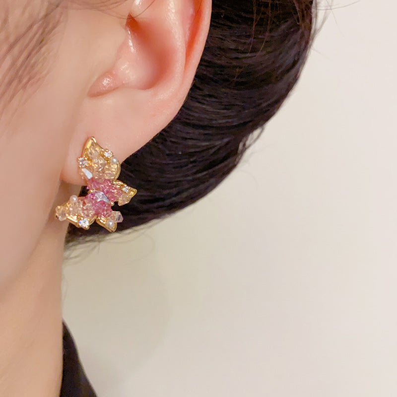 Minimalist Gradient Crystal Butterfly Stud Earrings–S925 Silver Needle