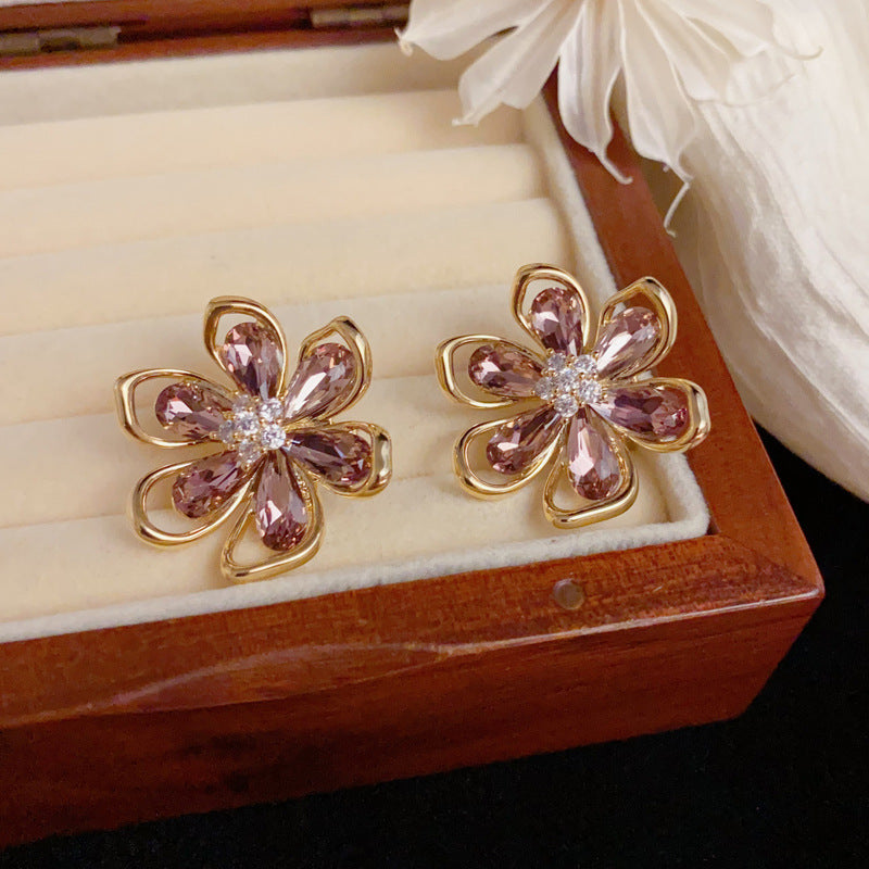 Luxury Full-Zircon Hollow Petal Earrings – Elegant Design