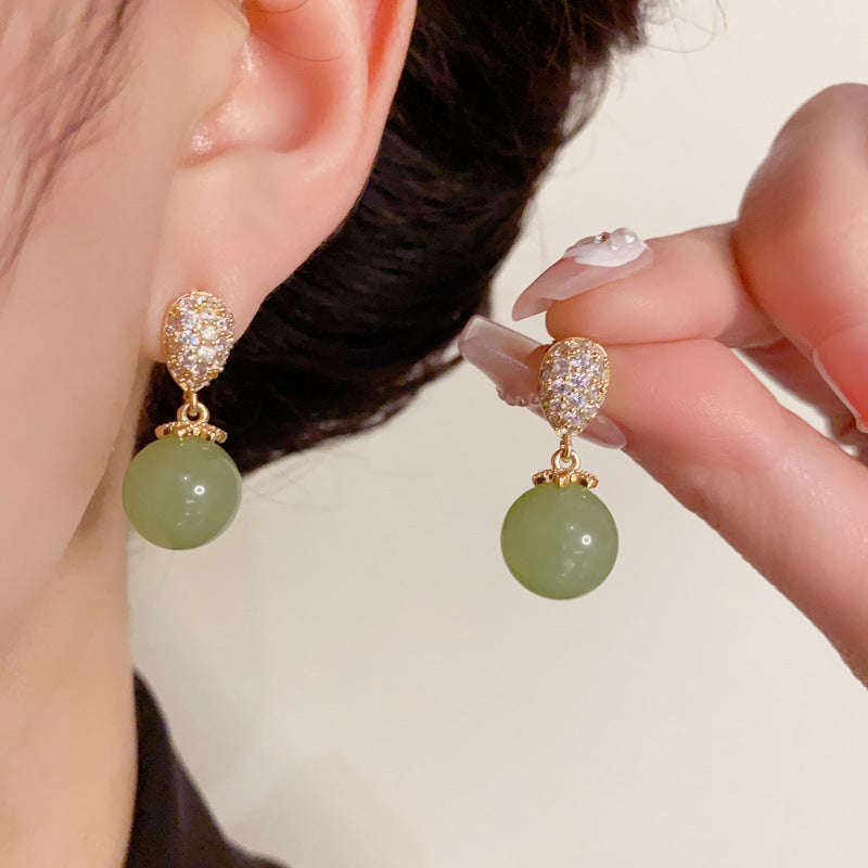 14K Gold-Plated Waterdrop Green Bead Earrings – Elegant Design