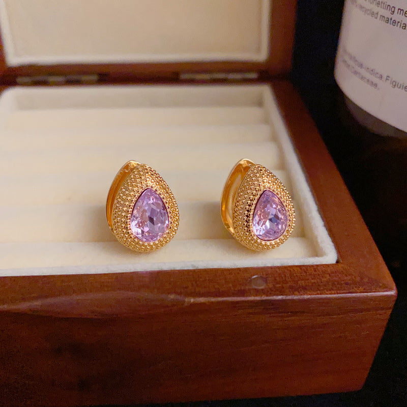 14K Gold-Plated Purple Zircon Waterdrop Hoop Earrings – Elegant Glow