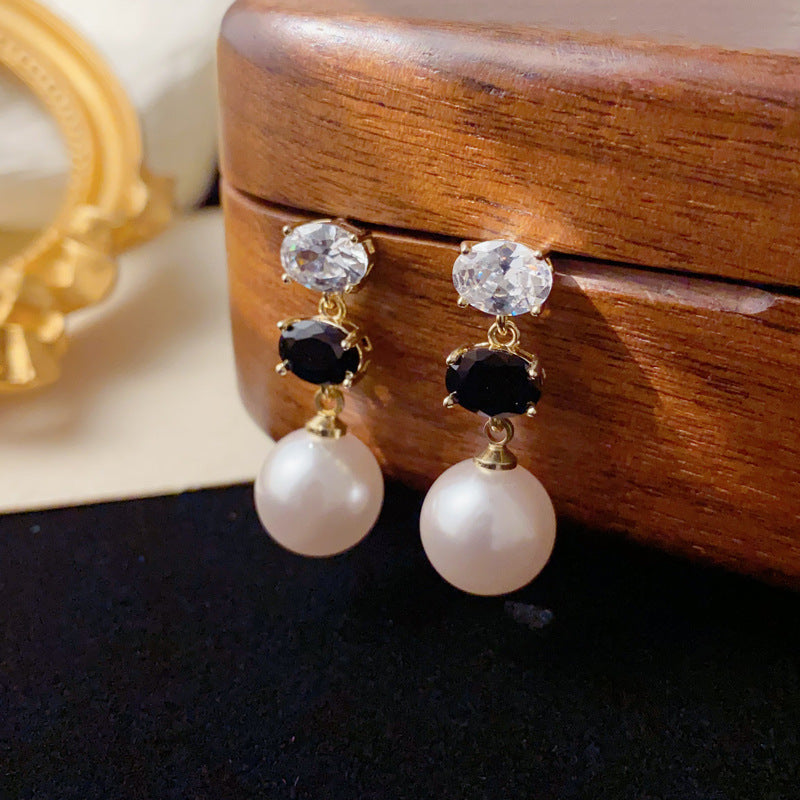 Luxury Oval Color-Block Pearl Tassel Drop Earrings – Elegant Design