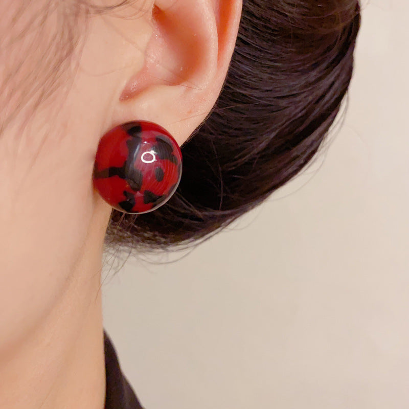 Luxury Red Leopard Round Ring Stud Earrings – Geometric Design