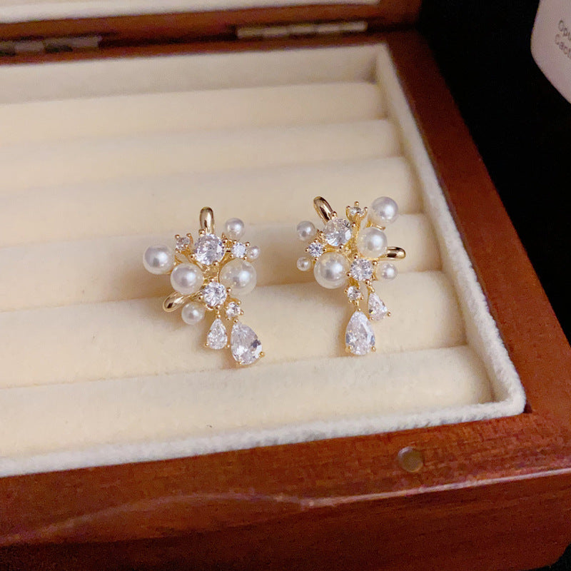 14K Gold-Plated Firework Pearl Drop Earrings – Elegant Tassel Design