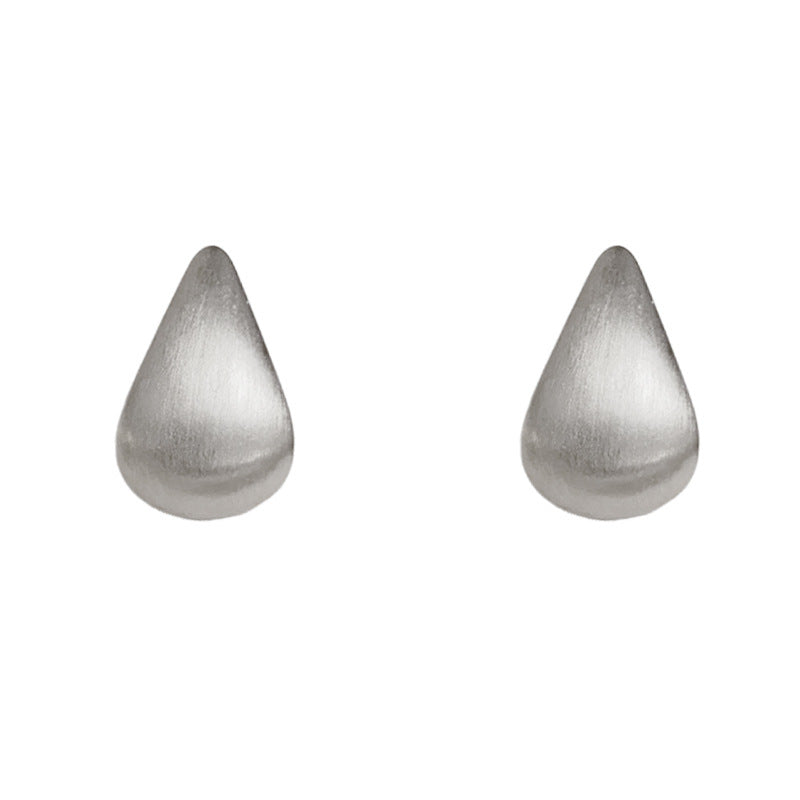 14K Gold Brushed Metal Teardrop Stud Earrings – French Design